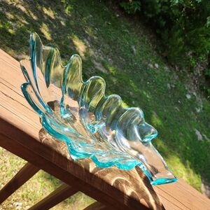 Vidrios San Miguel 100% Recycled Aqua Blue Glass Oak Leaf Dish